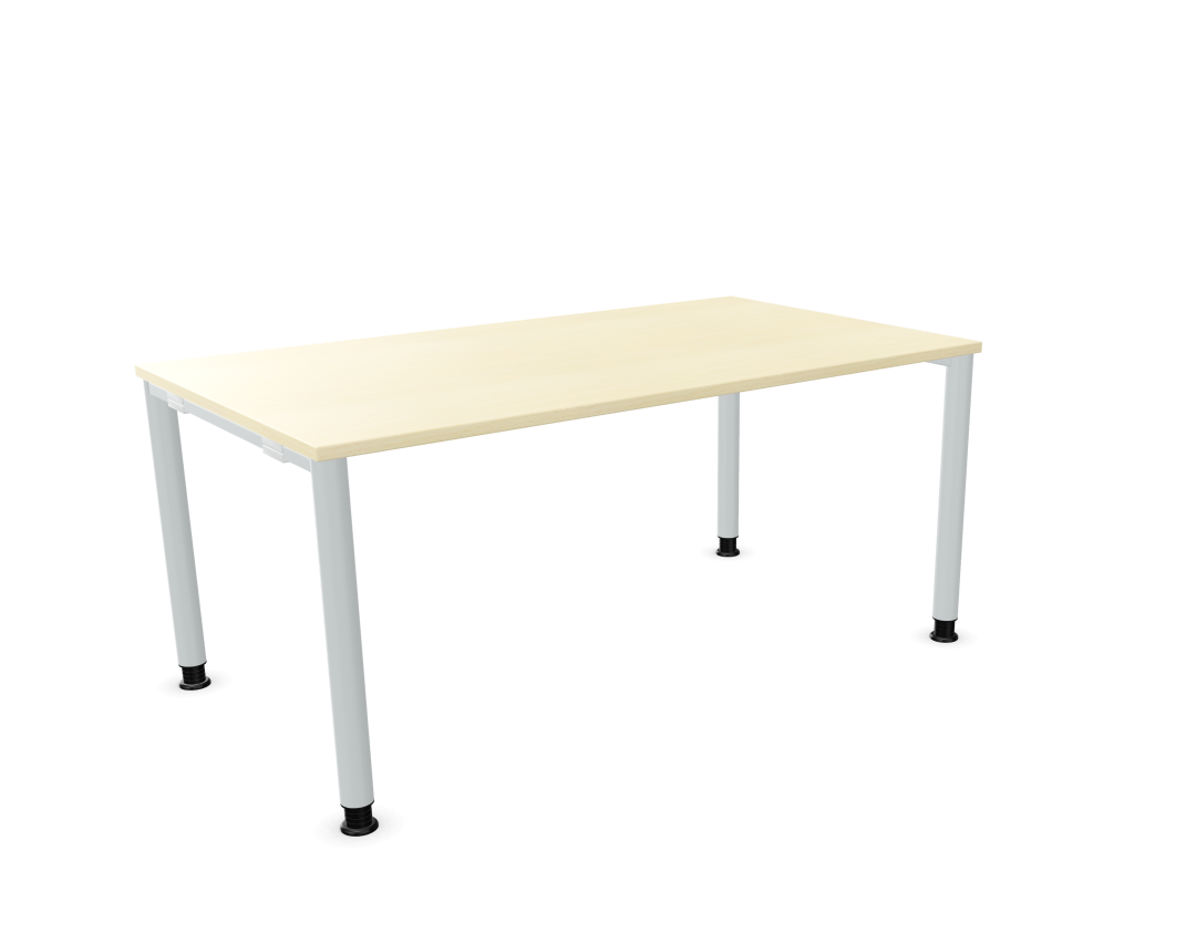 Systo Tec Schreibtisch von Palmberg, höhenverstellbar, mit heller Tischplatte und silberfarbenem Gestell. Büromöbel für ergonomisches Arbeiten.