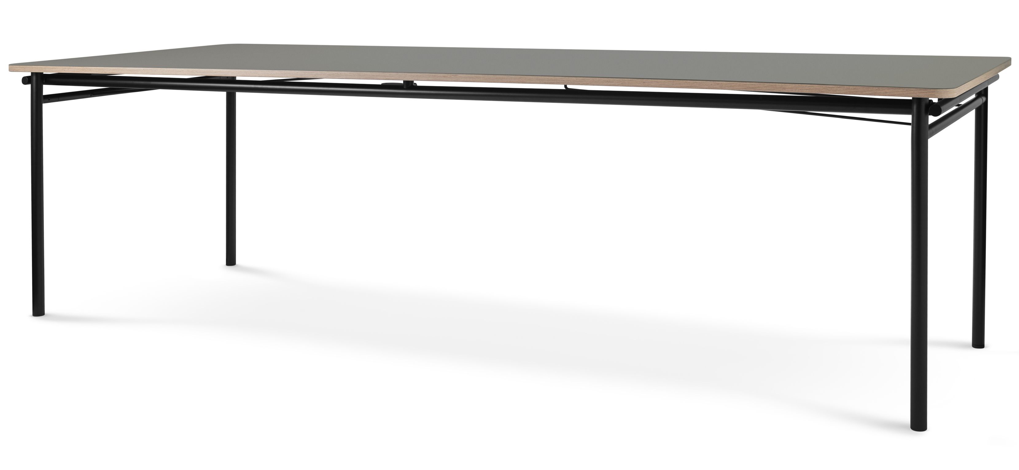 Taffel Esstisch ausziehbar, Esche mit grauem Finish und schwarzem Metallgestell. Moderner Küchentisch.