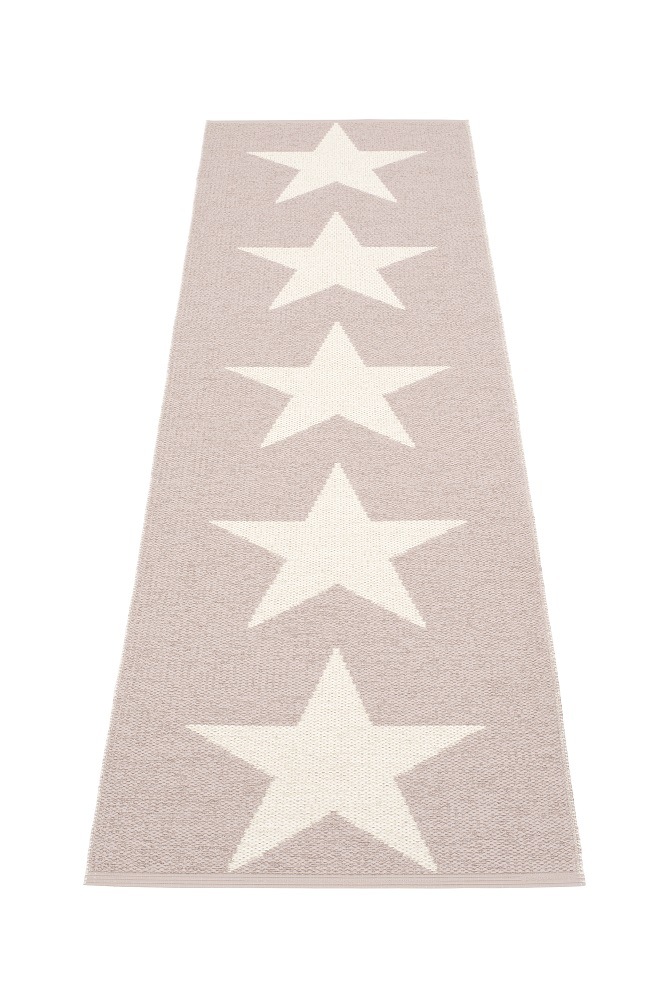 Viggo One Pappelina Kunststoffteppich in Pale Rosa, 70x250 cm, mit weißen Sternen für den Innenbereich.