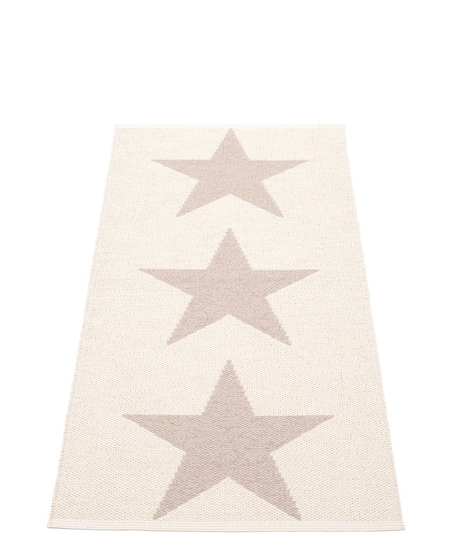 Viggo One Pappelina Kunststoffteppich 70x150 cm in Pale Rosa mit drei großen Sternen.