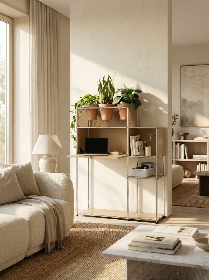 Bureau à domicile avec élément végétal USM Haller gris moyen