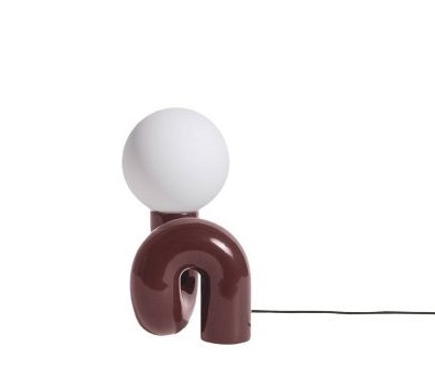 Neotenic Tischleuchte von Petite Friture, kleine Lampe in Braun mit weißem Leuchtmittel.
