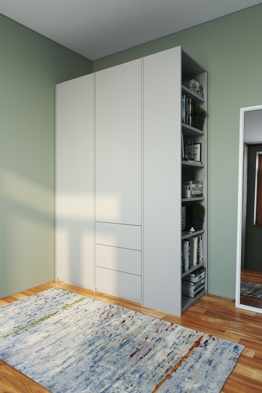 Armoire MODULAR PLUS Combinaison avec étagère annexe à droite et 3 tiroirs Müller Möbelwerkstätten