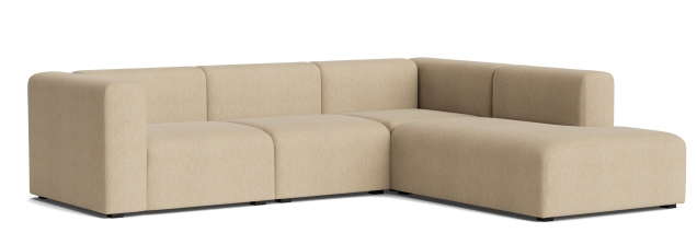 Sandfarbenes Mags Sofa Eckkombination mit Armlehne rechts, moderner Stoffbezug für Wohnzimmer.