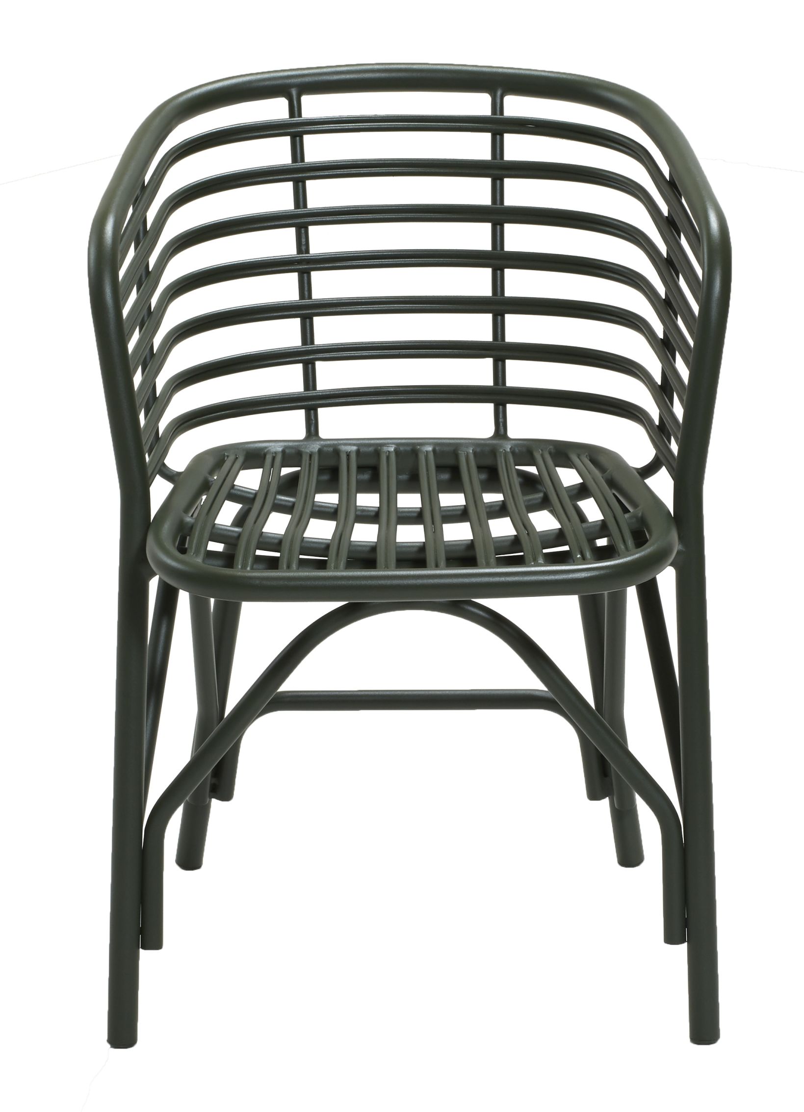Dunkelgrüner Cane-Line Sessel für den Außenbereich. Moderner Gartensessel mit Rücken- und Armlehne aus wetterfestem Material.