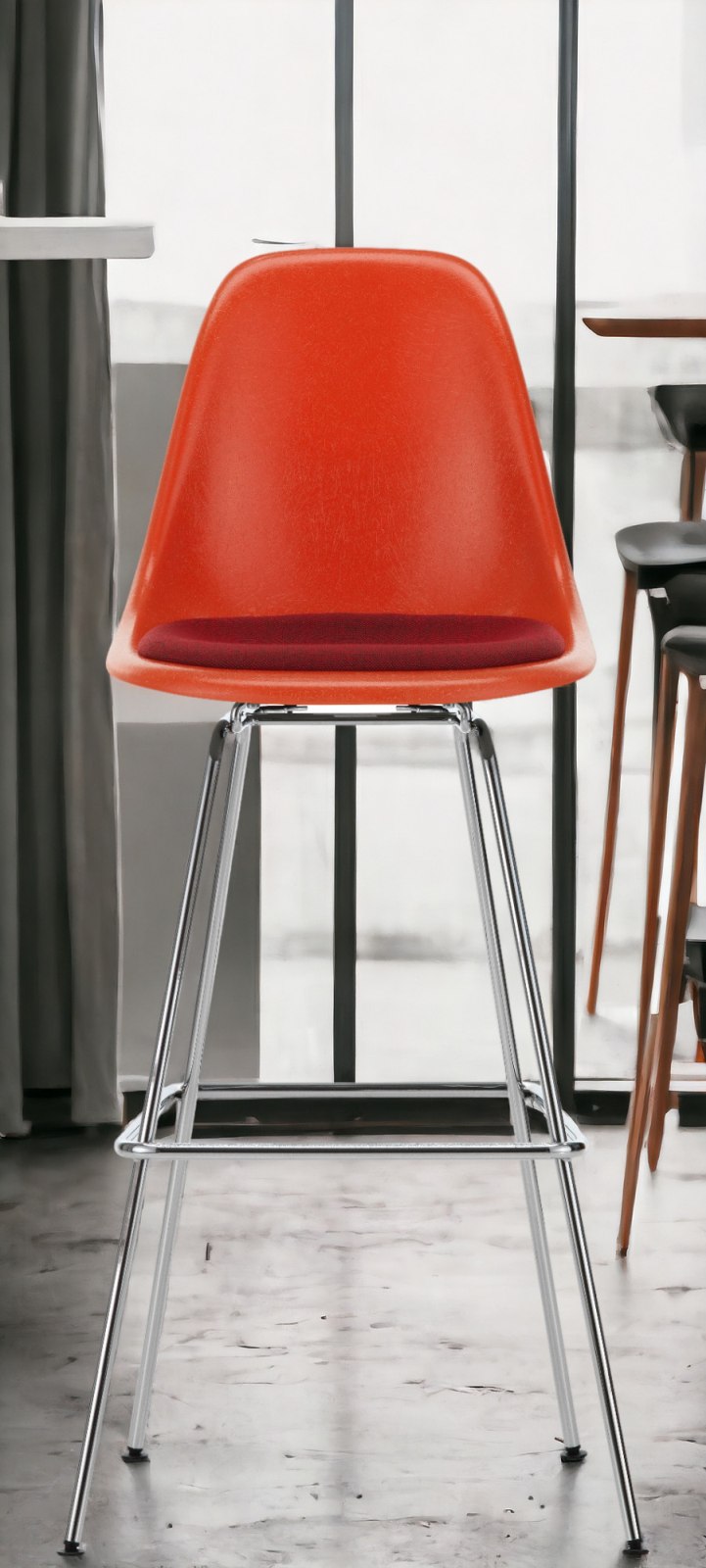 Eames Fiberglass Bar Stool High Tabouret de bar avec coussin d'assise Vitra 