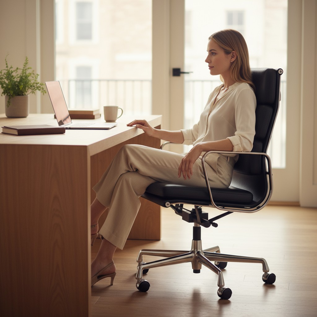 Soft Pad Chair EA219 / EA 219 CHROME / LEDER NERO Fauteuil Vitra OFFRE SPECIALE