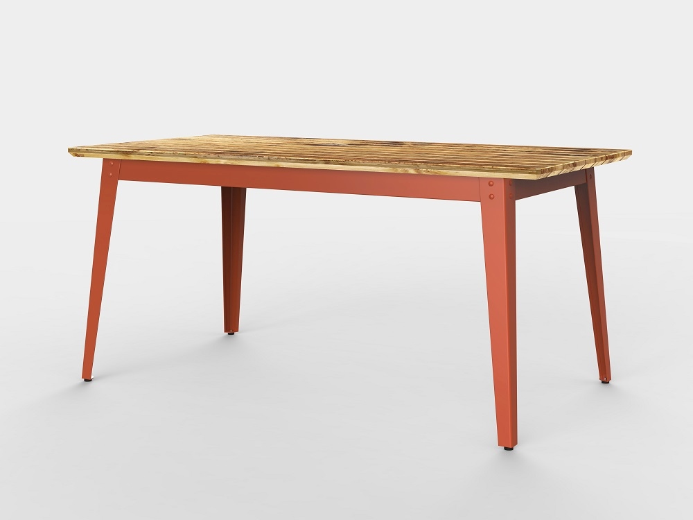 6Grad table en plein air Jan Cray rouge-orangé Bois huilé 6Grad Outdoortisch mit Rotorange Gestell und geölter Bauholz-Tischplatte, ideal für Garten und Terrasse.