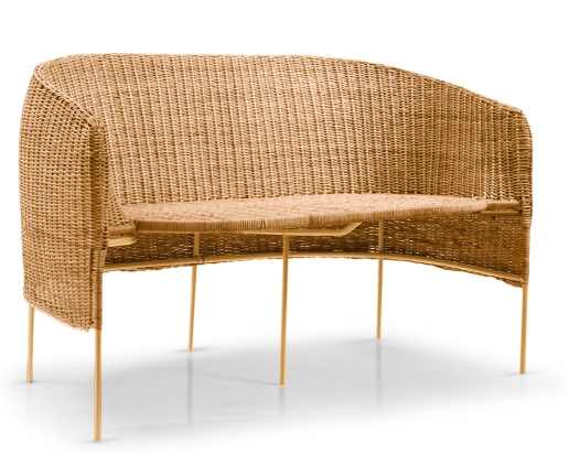 Caribe Natural Banc 2 places extérieur ames Matériau naturel brut / Jaune Caribe 2-Sitzer Bank aus Rattan für den Außenbereich, gelbes Naturmaterial, Gartenmöbel.