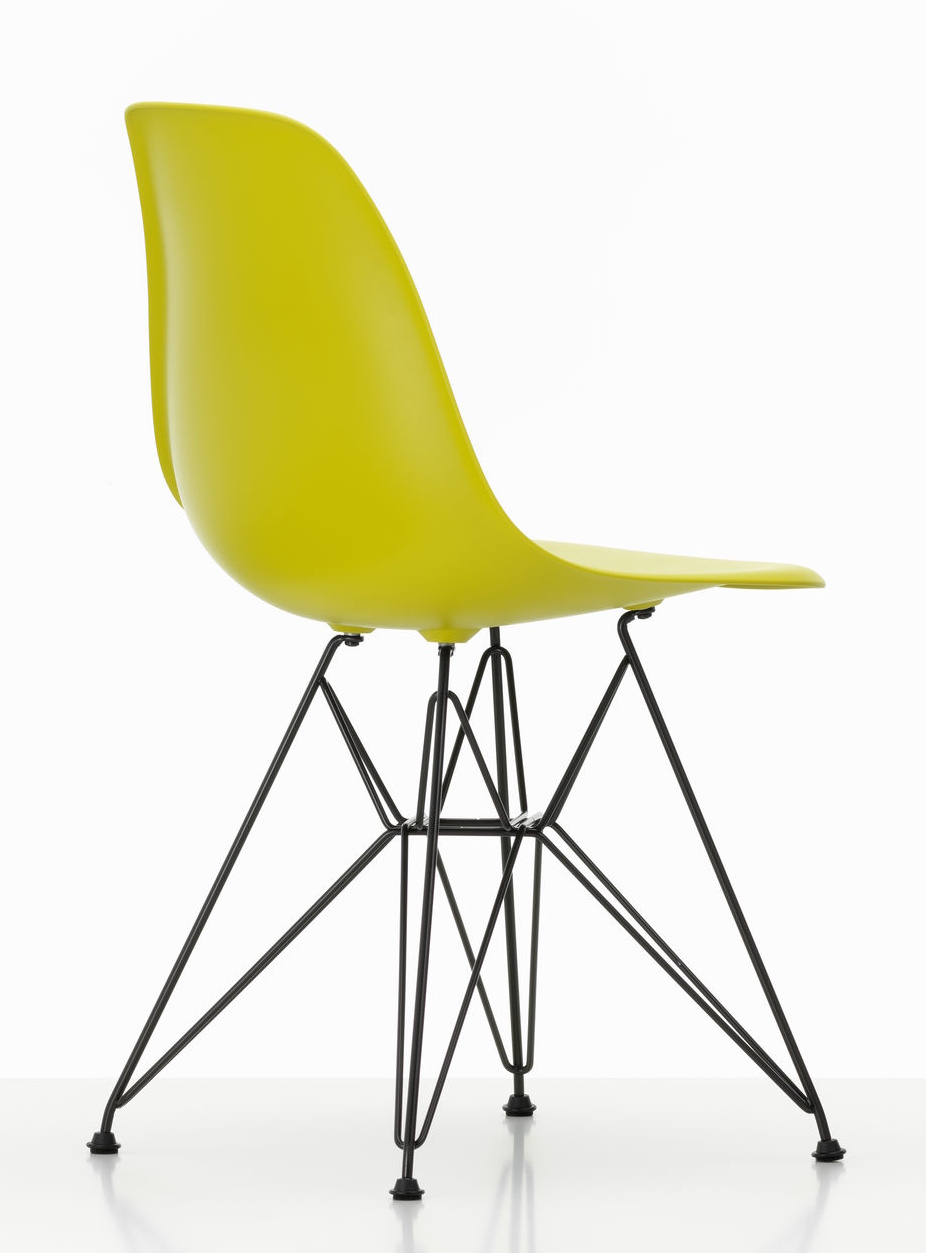 Chaise d'appoint Eames en plastique DSR, couleur moutarde, structure noire, Vitra OFFRE SPECIALE