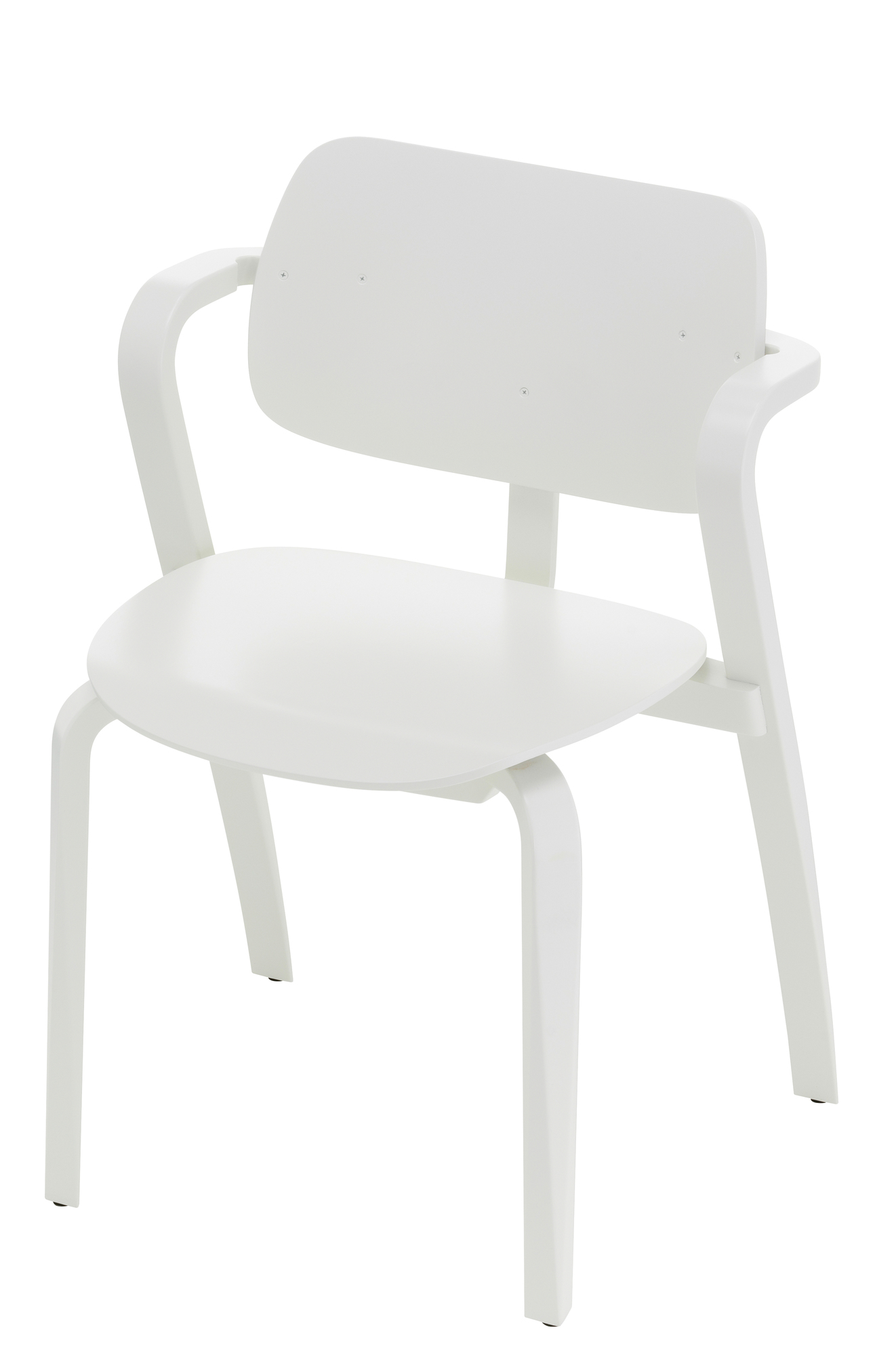 Aslak Chair Chaise Artek blanc laqué Weiß lackierter Aslak Stuhl von Artek mit Armlehnen, moderner Holzstuhl für Esszimmer und Wohnbereich.