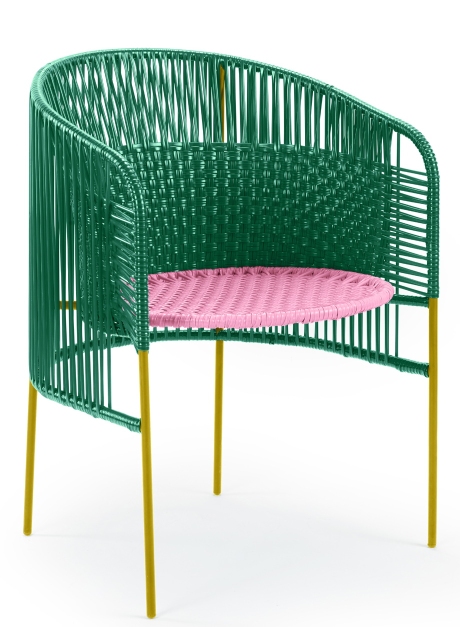 Caribe Dining Chair Chaise d'extérieur ames Vert émeraude / Rose chewing-gum / Jaune curry