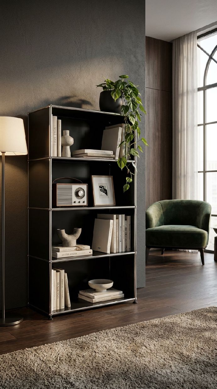 USM Haller Étagère Ouvrir H 144 cm Noir graphite - FAST DELIVERY