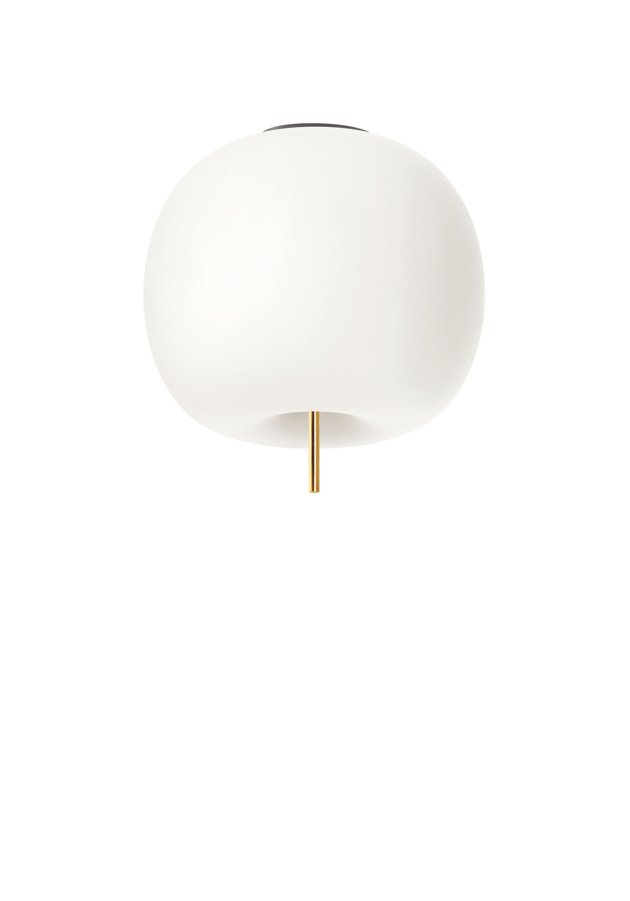 Kushi XL Deckenleuchte: Runde, weiße Lampe mit Messingstab für moderne Beleuchtung.