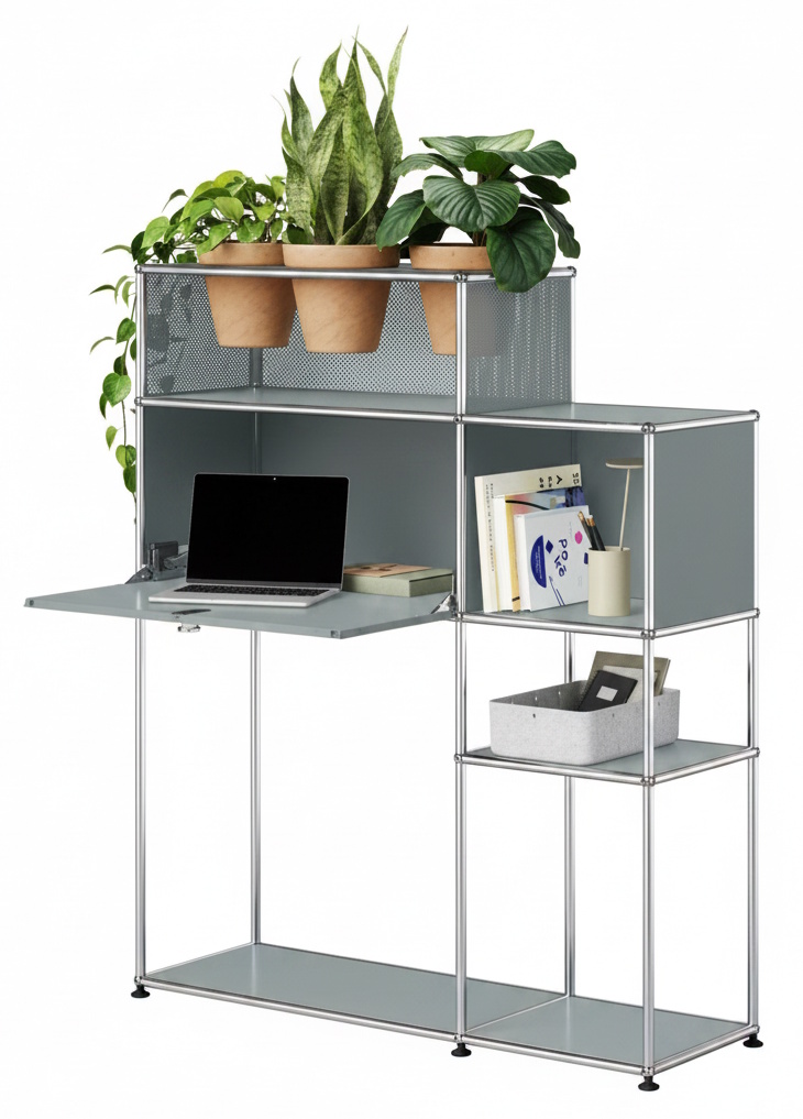 Bureau à domicile avec élément végétal USM Haller gris clair