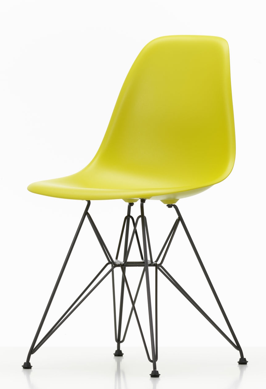 Chaise d'appoint Eames en plastique DSR, couleur moutarde, structure noire, Vitra OFFRE SPECIALE