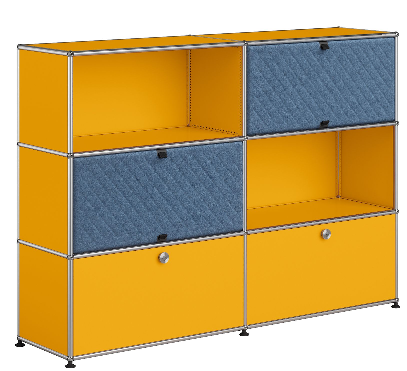 Buffet USM Haller M66 avec panneaux souples - Jaune doré-bleu