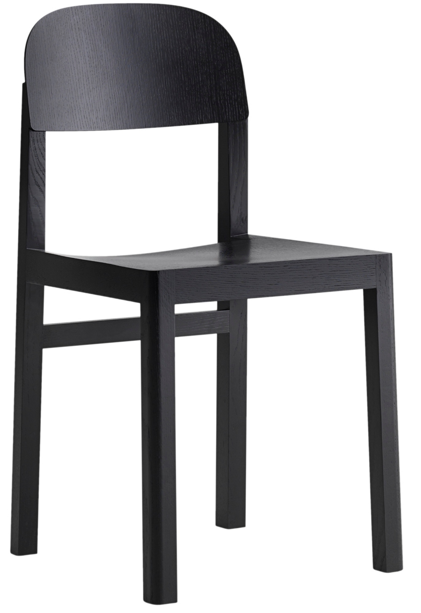 Schwarzer Workshop Chair Stuhl von Muuto, moderner Holzstuhl mit abgerundeter Rückenlehne für Büro und Wohnbereich.