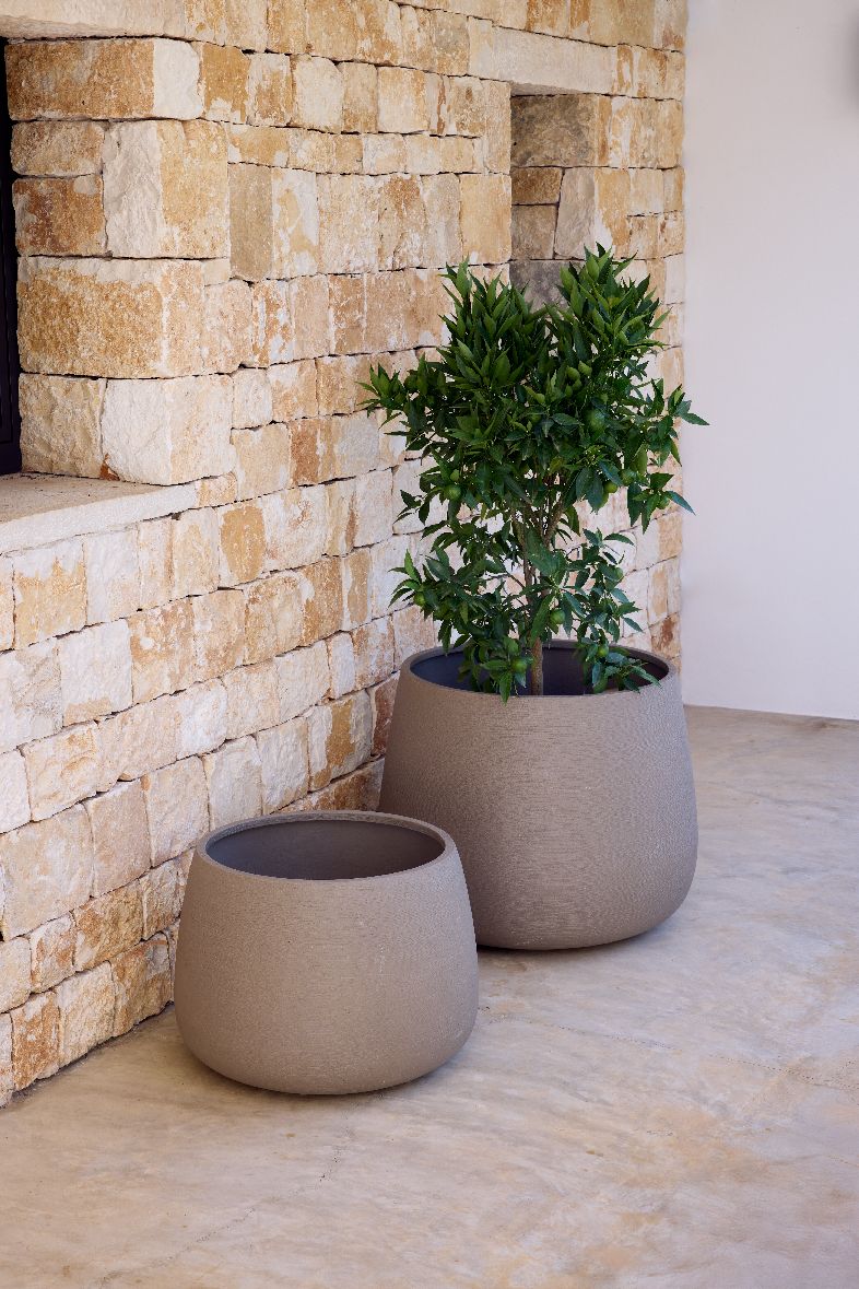 Jardinière ronde moyenne pour terreau, jardinière d'extérieur à cannelures