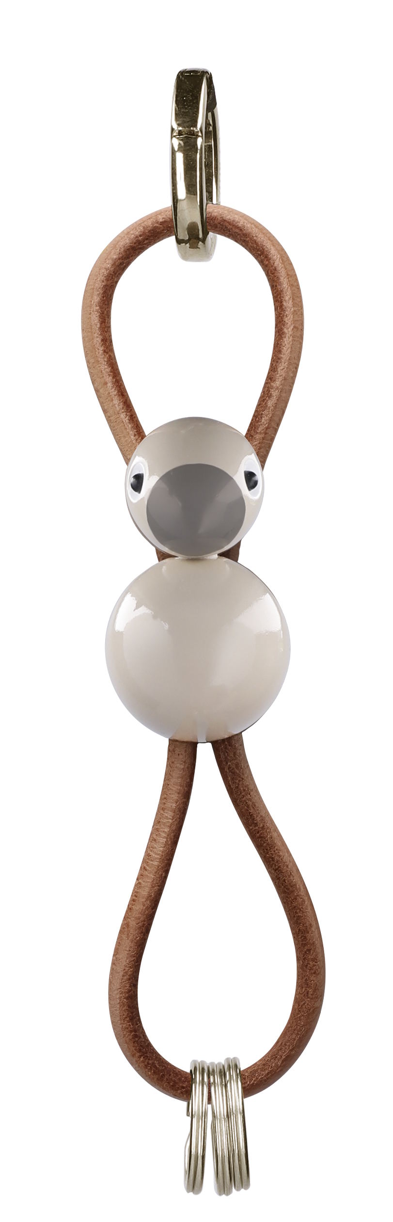 Porte-clés Oiseau Beige Métal Doré et Cuir Naturel Kay Bojesen