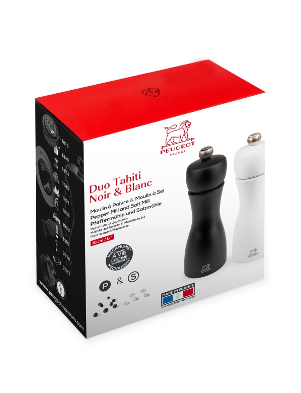 Duo Tahiti blanc et noir Duo moulin à sel et à poivre Peugeot