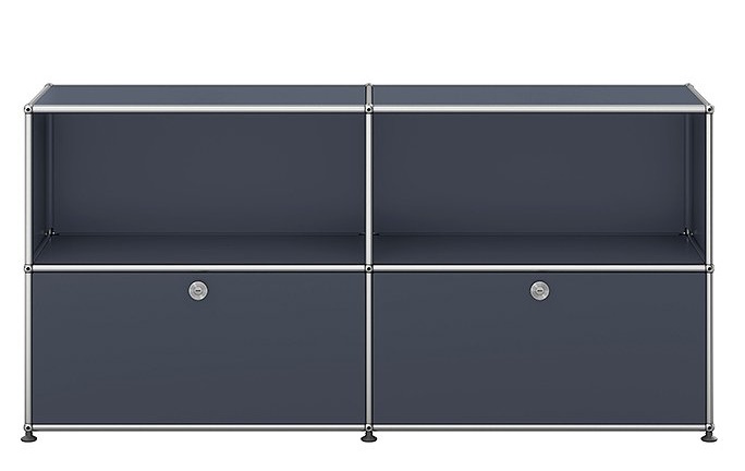 USM Haller Sideboard anthrazitgrau mit zwei Klappen, modernes Designmöbel für Büro und Wohnraum.