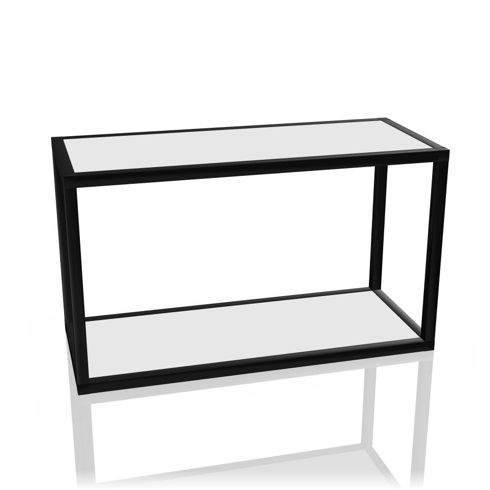 P4 Hängeregal von Palmberg, 60 cm breit, mit schwarzem Rahmen und weißen Ablageflächen.