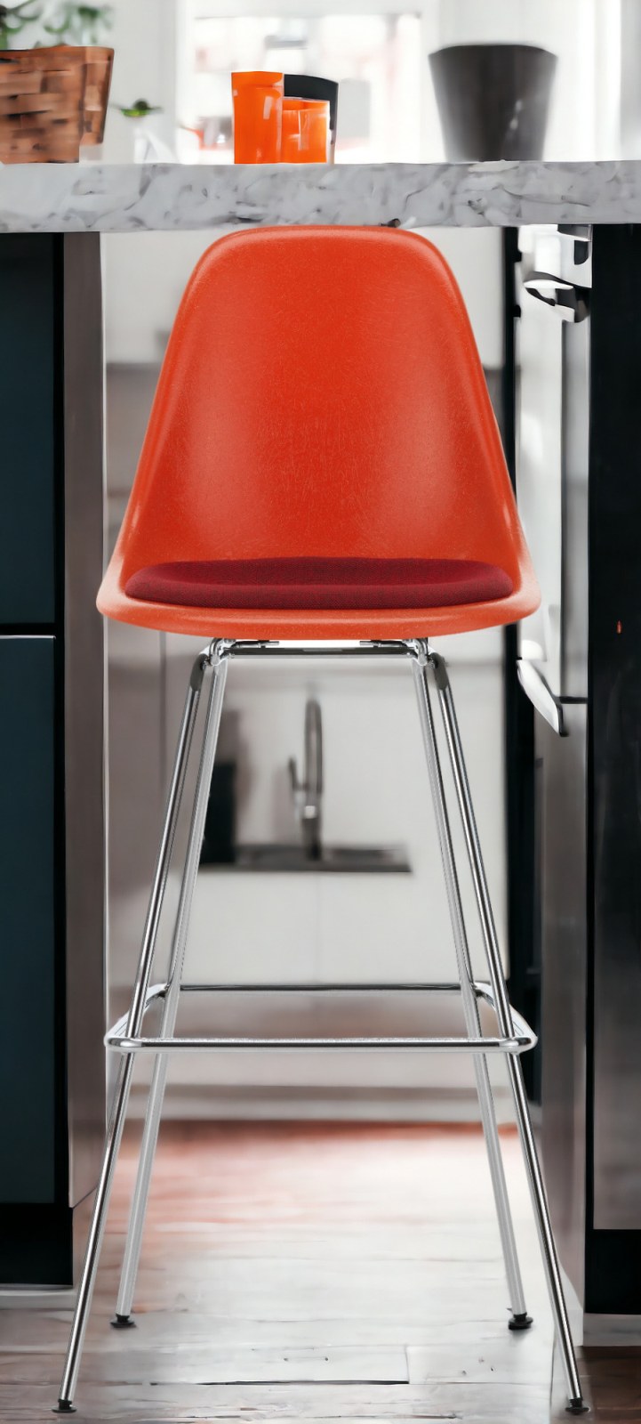 Eames Fiberglass Bar Stool High Tabouret de bar avec coussin d'assise Vitra 