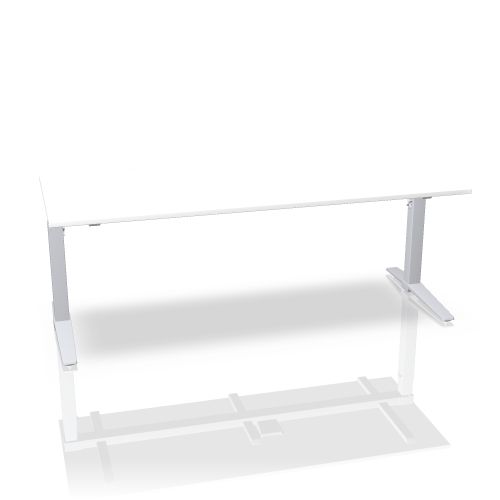 TALO.S Schreibtisch von König+Neurath, höhenverstellbar, mit weißer Tischplatte und silberfarbenem Gestell, modernes Büromöbel.