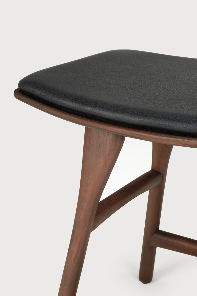 Osso Stool Tabouret avec assise rembourrée Cuir Noir Ethnicraft