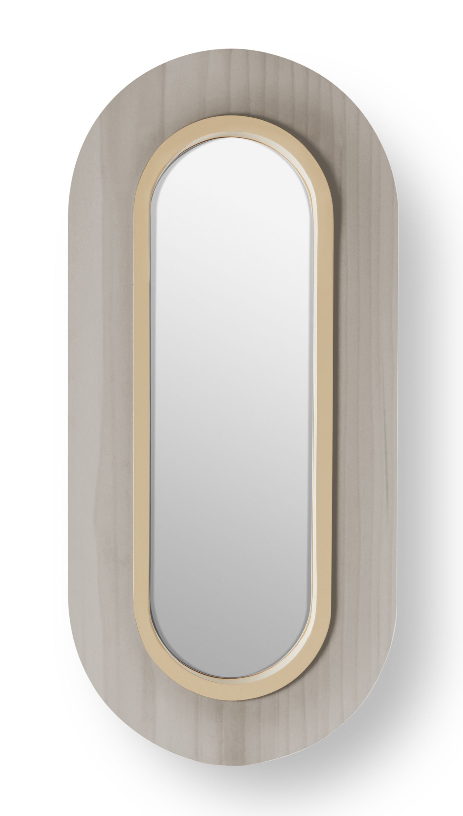 Ovale Lens LED Wandleuchte von LZF Lamps: Metallring in Elfenbeinweiß und Grau. Moderne Wandbeleuchtung.