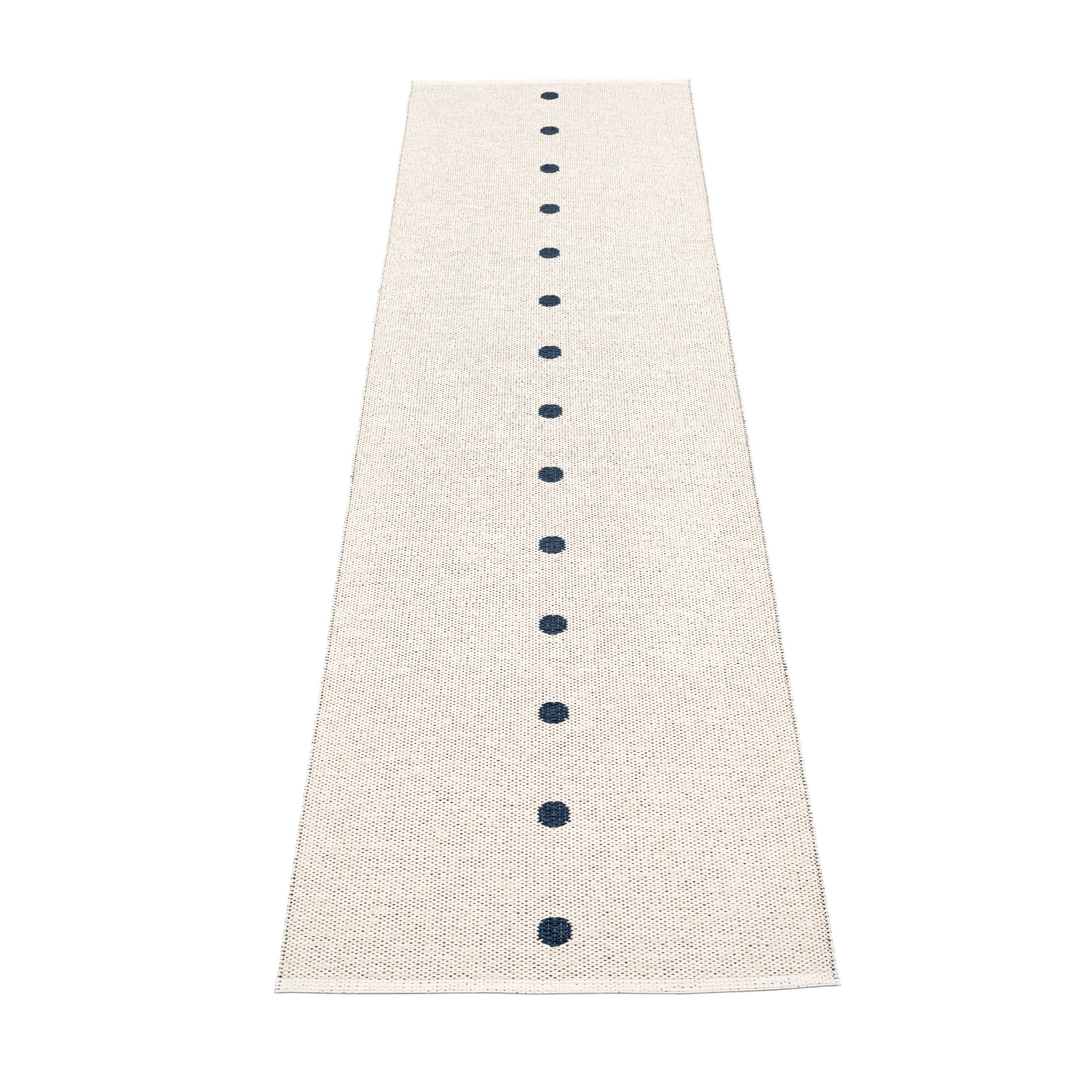 Pappelina Peg Kunststoffteppich 70x280 cm, creme mit blauen Punkten, für Innen und Außen.