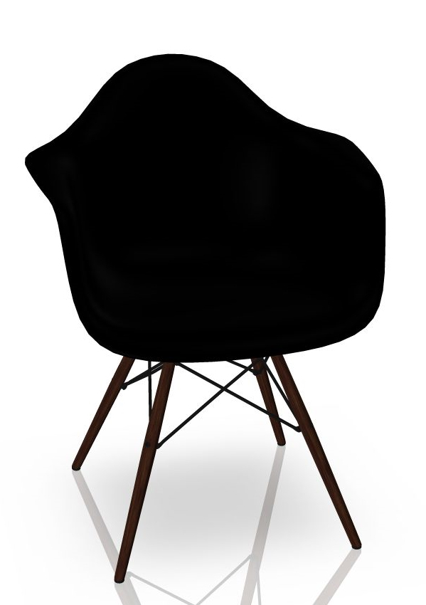Eames Plastic Arm Chair DAW in Tiefschwarz mit Ahorn-Gestell, Designklassiker von Vitra.