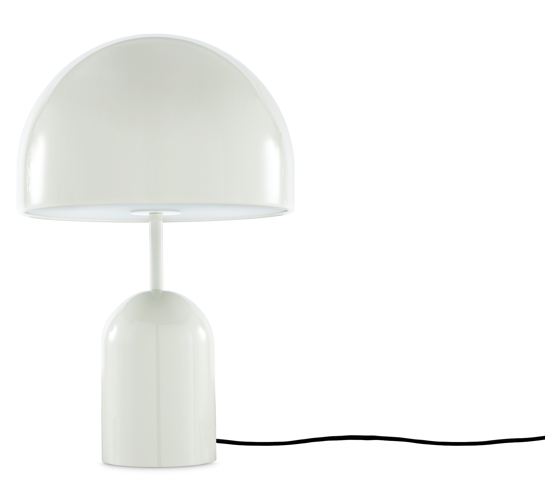 Bell Tischleuchte LED von Tom Dixon in Hellgrau: Moderne Designerlampe für Wohnzimmer und Schlafzimmer.