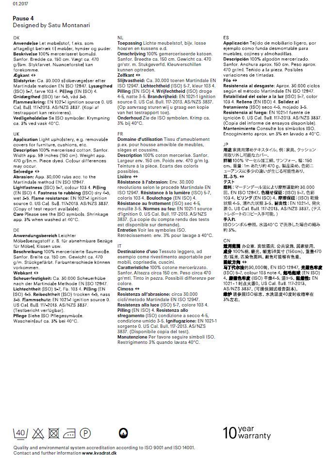 Carte d'échantillon Pause 4 Kvadrat