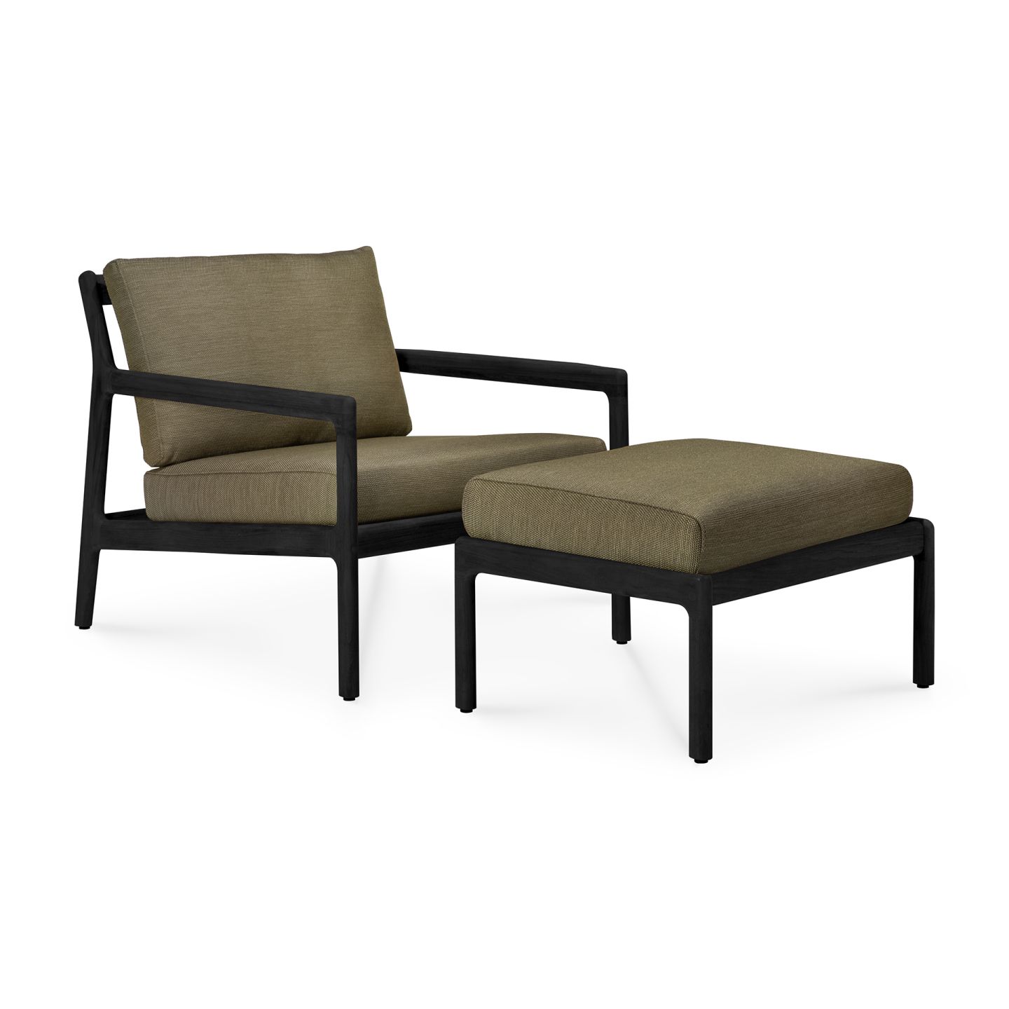 Tabouret d'extérieur rembourré Jack en teck, tissu noir et vert Ethnicraft