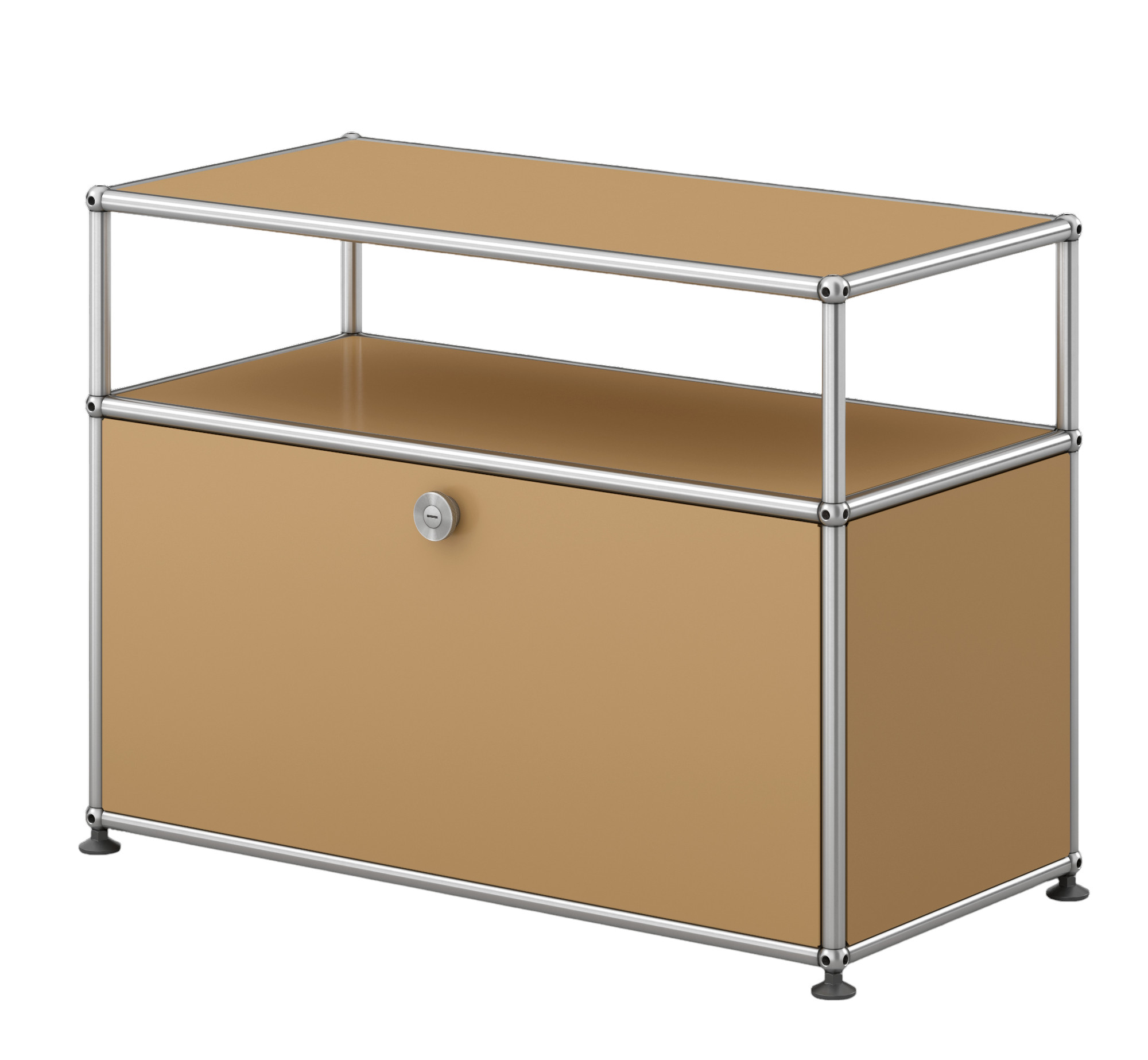 Beige USM Haller Möbel mit Klappe: Moderner Beistelltisch für Wohnzimmer und Büro. Stauraum mit stilvollem Design.