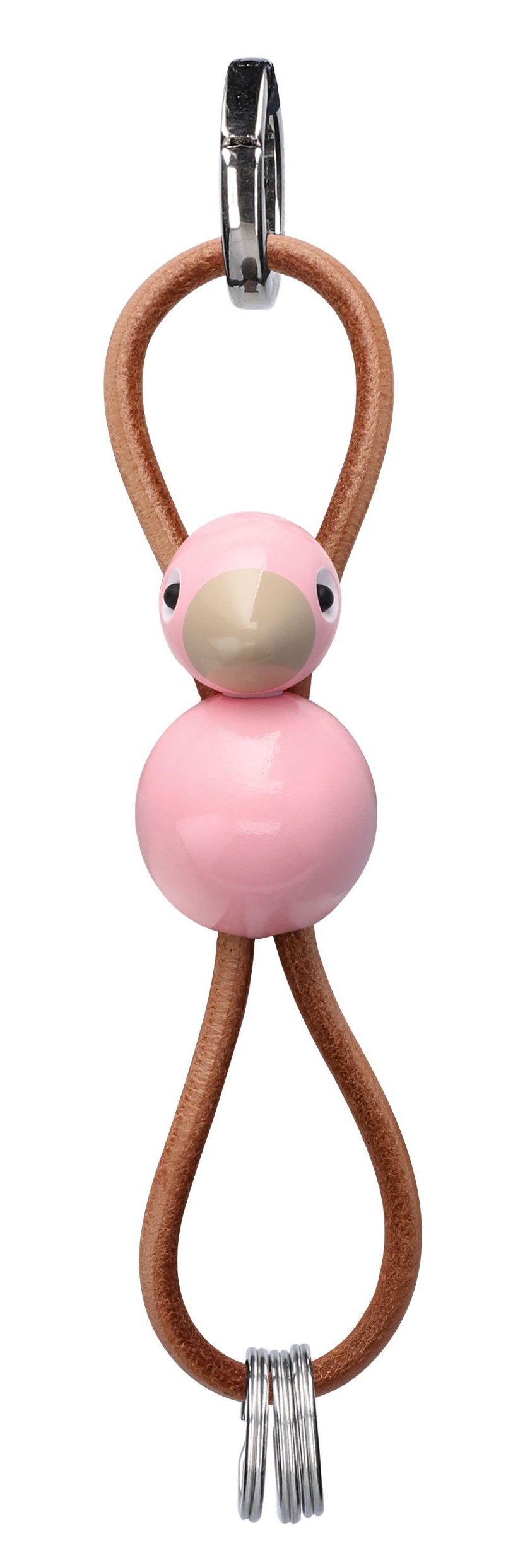Oiseau rose Porte-clés métal argenté avec cuir naturel Kay Bojesen