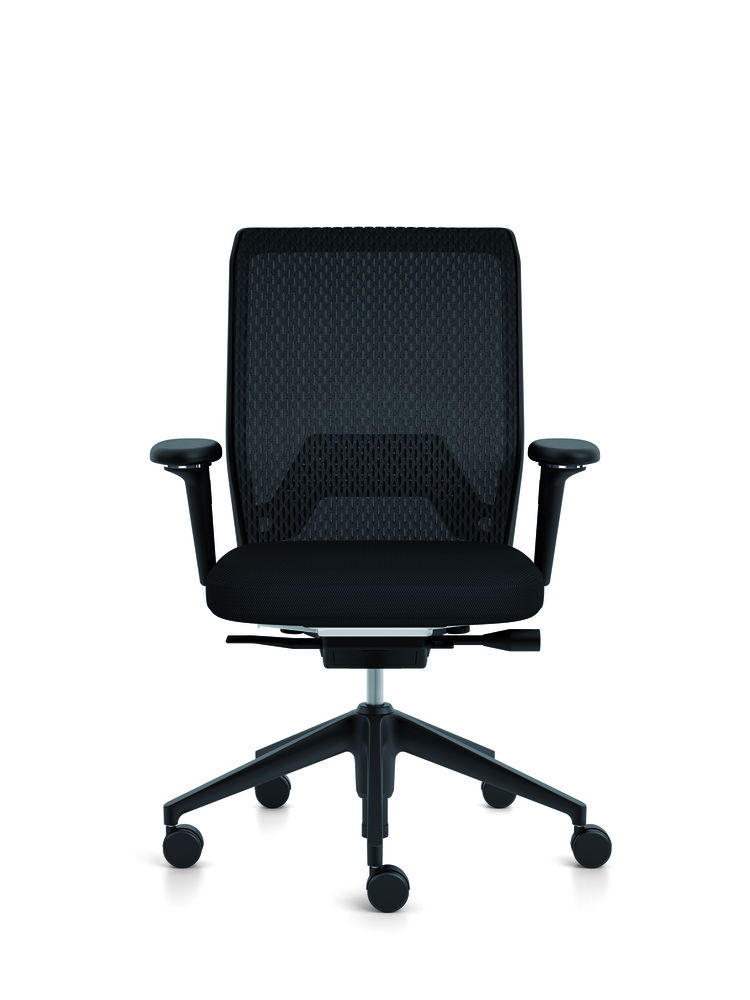 Schwarzer ID Mesh Bürodrehstuhl von Vitra mit Netzrücken und Armlehnen, ergonomischer Bürostuhl für das Büro.