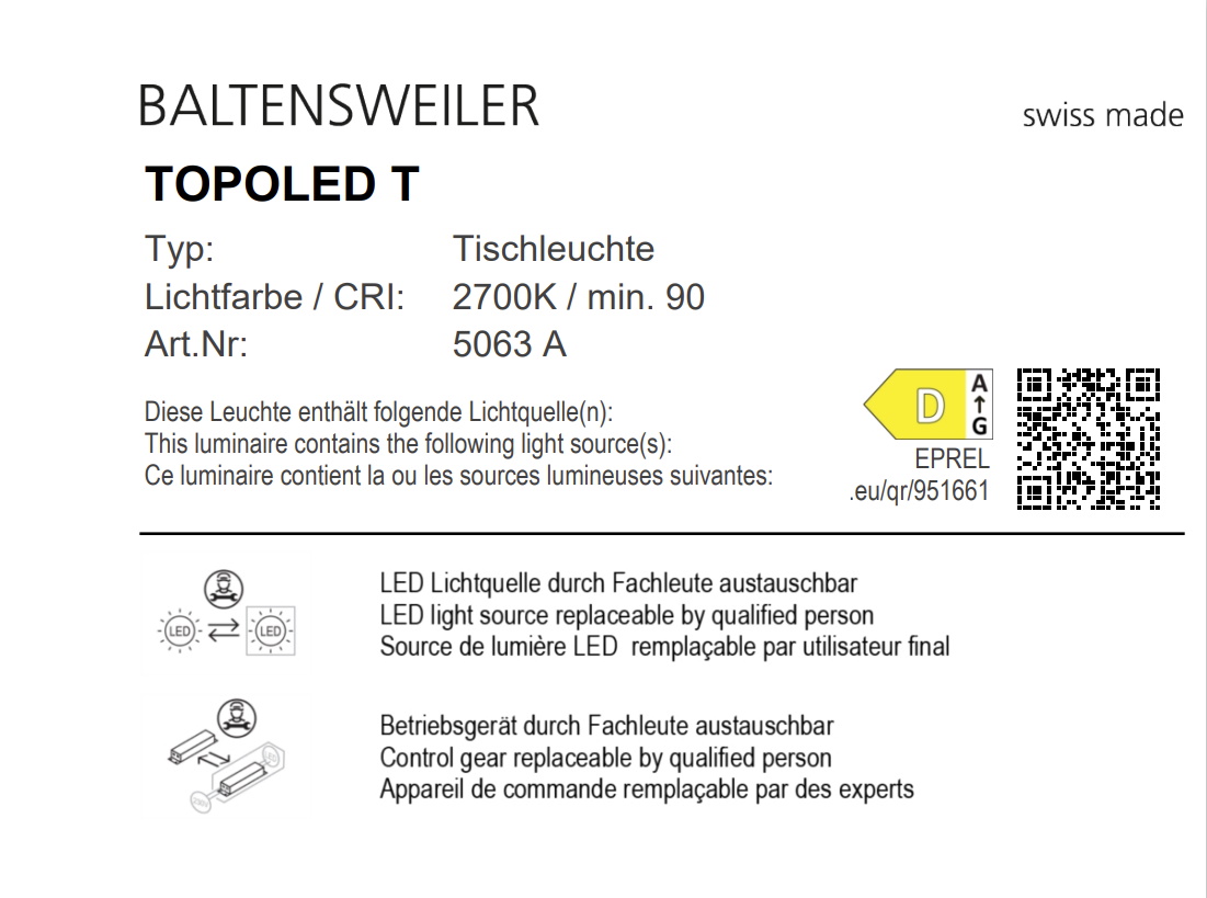 TOPOLED T Lampe de Table Baltensweiler