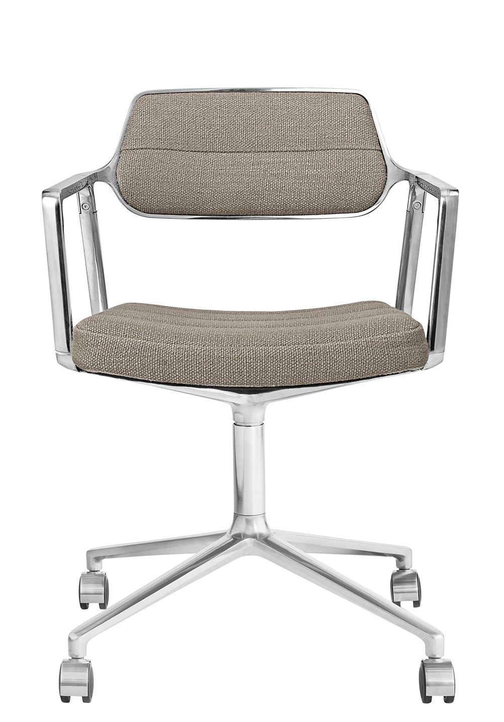 Vipp 453 / Vipp453 chaise pivotante Swivel Chair Vipp Dark sand textile / cadre en aluminium poli avec roulettes
