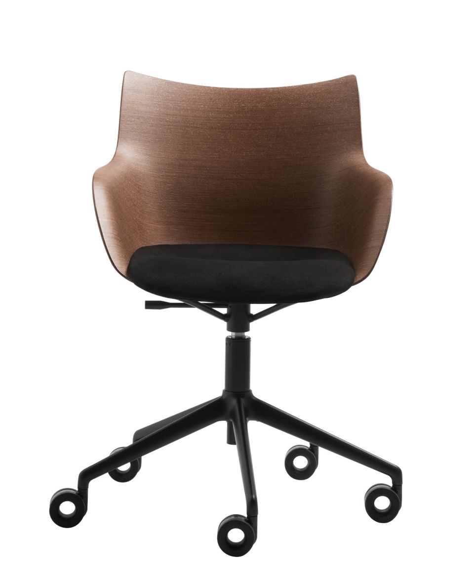 Q/Wood Soft Fauteuil pivotant S1 Bois foncé / Cadre noir Kartell