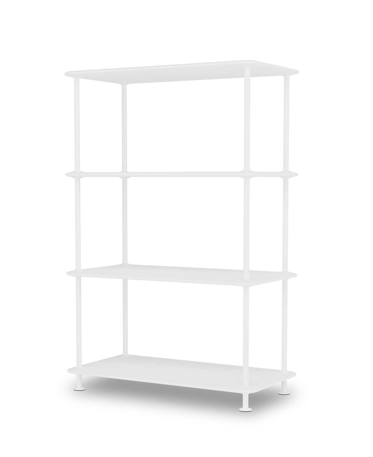 Weißes Montana Free Regal mit vier Ebenen, modernes Design für Wohnzimmer und Büro.