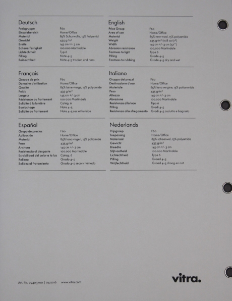 Carte échantillon de Volo Vitra