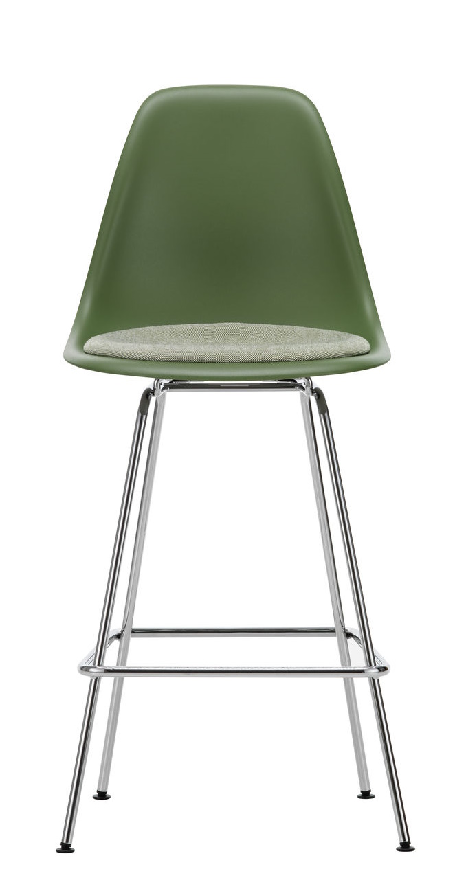 Eames Plastic Bar Stool Tabouret de bar moyen avec coussin d'assise Vitra