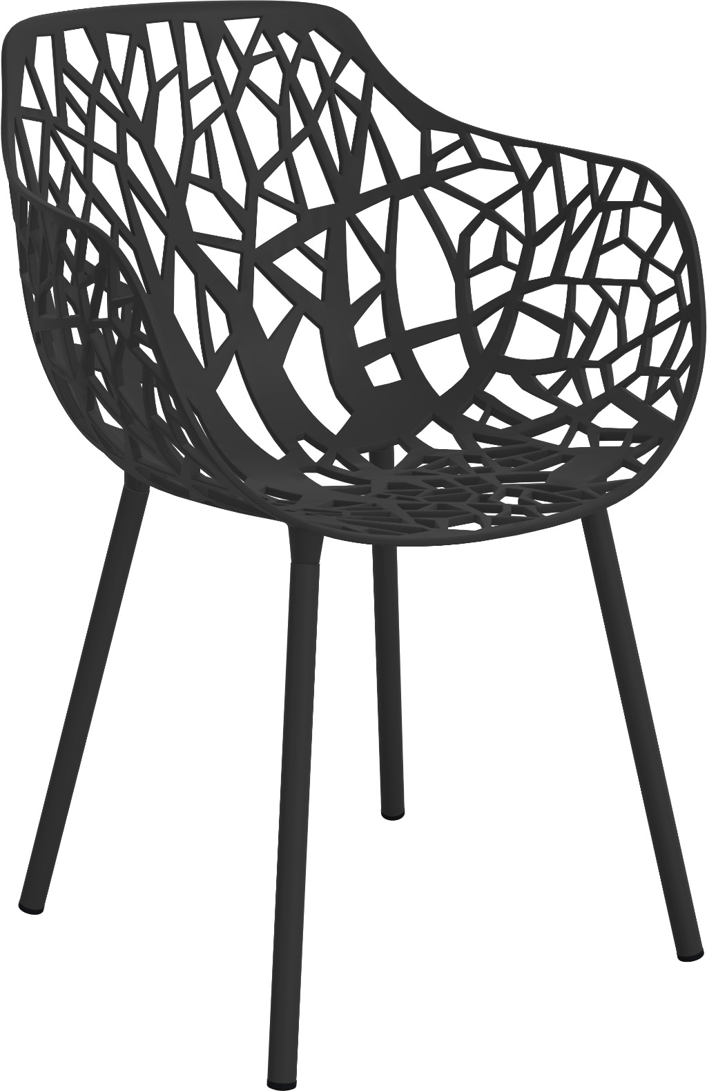 Dunkelblauer Forest Sessel für den Außenbereich mit filigranem, baumartigen Design und vier Beinen.