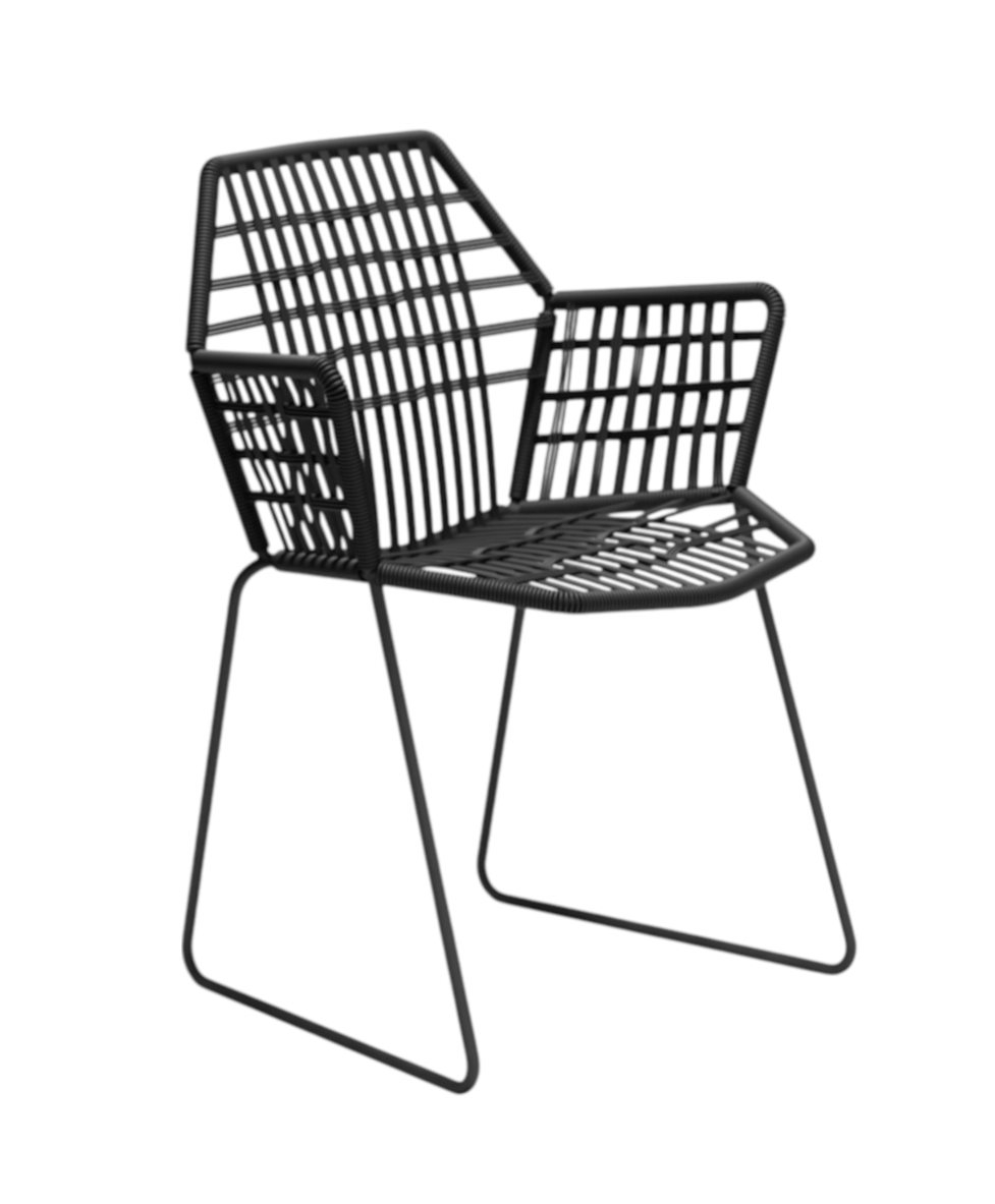 Schwarzer Tropicalia TR1 Armchair Outdoor Armlehnenstuhl von Moroso mit geflochtener Sitzfläche und filigranem Metallgestell.