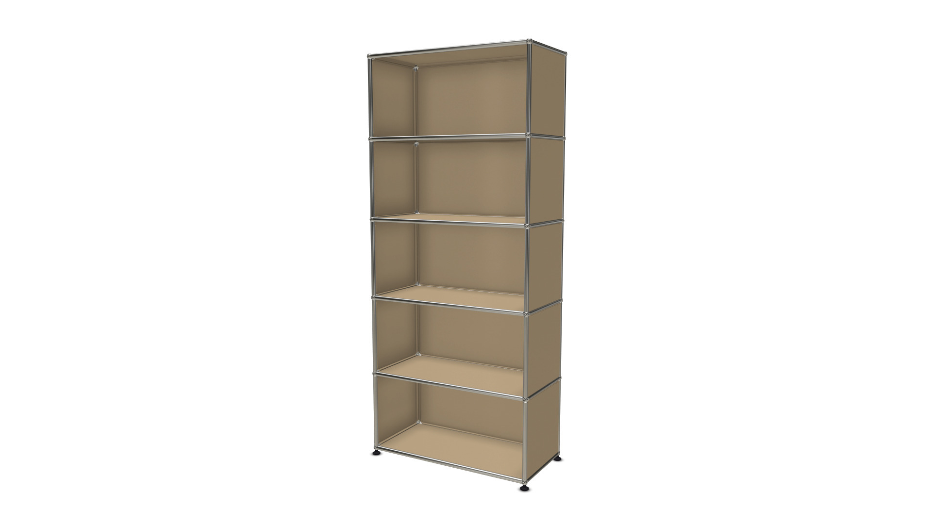 Beiges USM Haller Regal mit fünf Fächern, modernes modulares Designmöbel für Wohnzimmer und Büro.