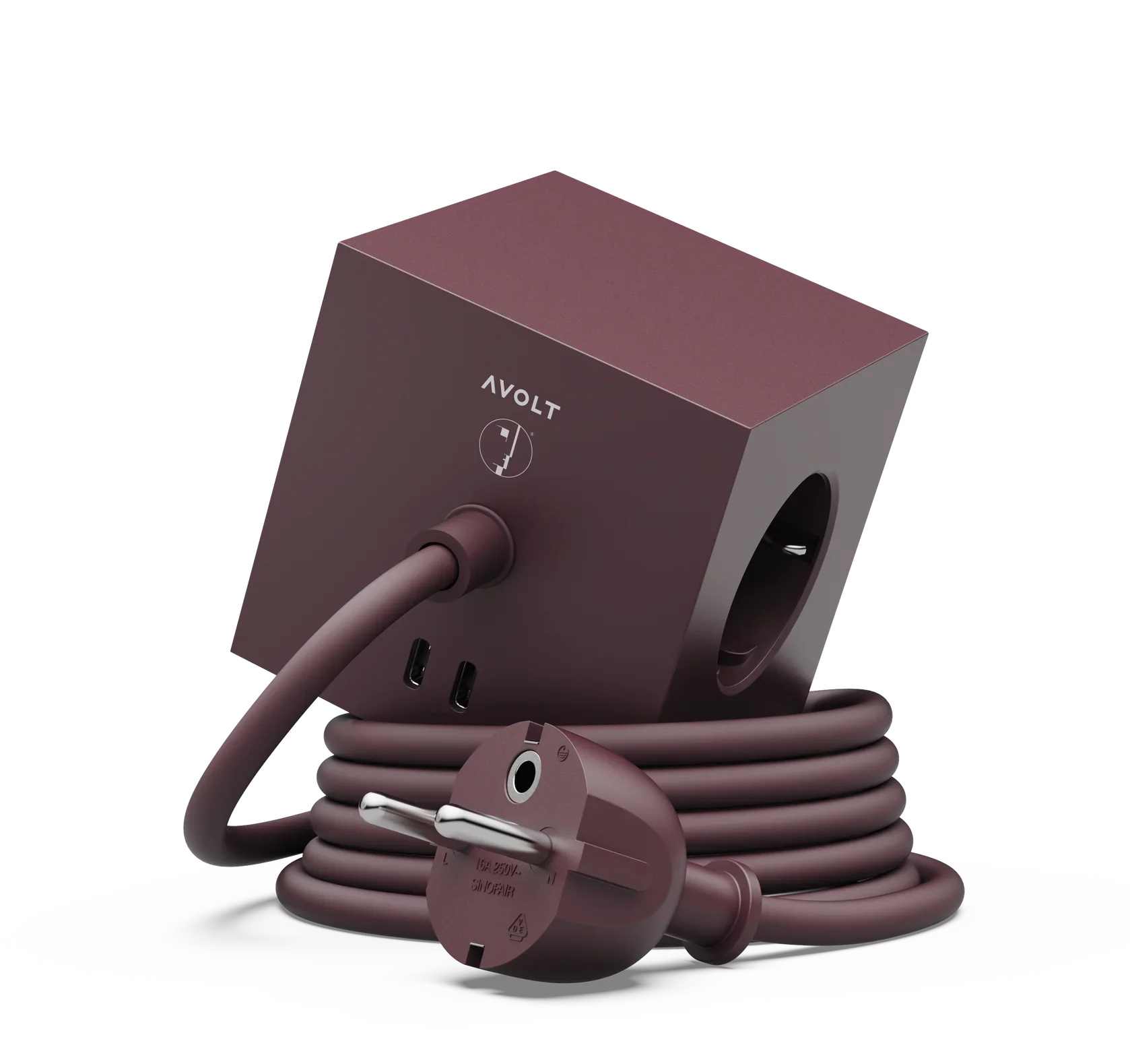Square 1 - Avolt x Bauhaus Cube de prises avec USB-C édition exclusive Mulberry Red dfp Design