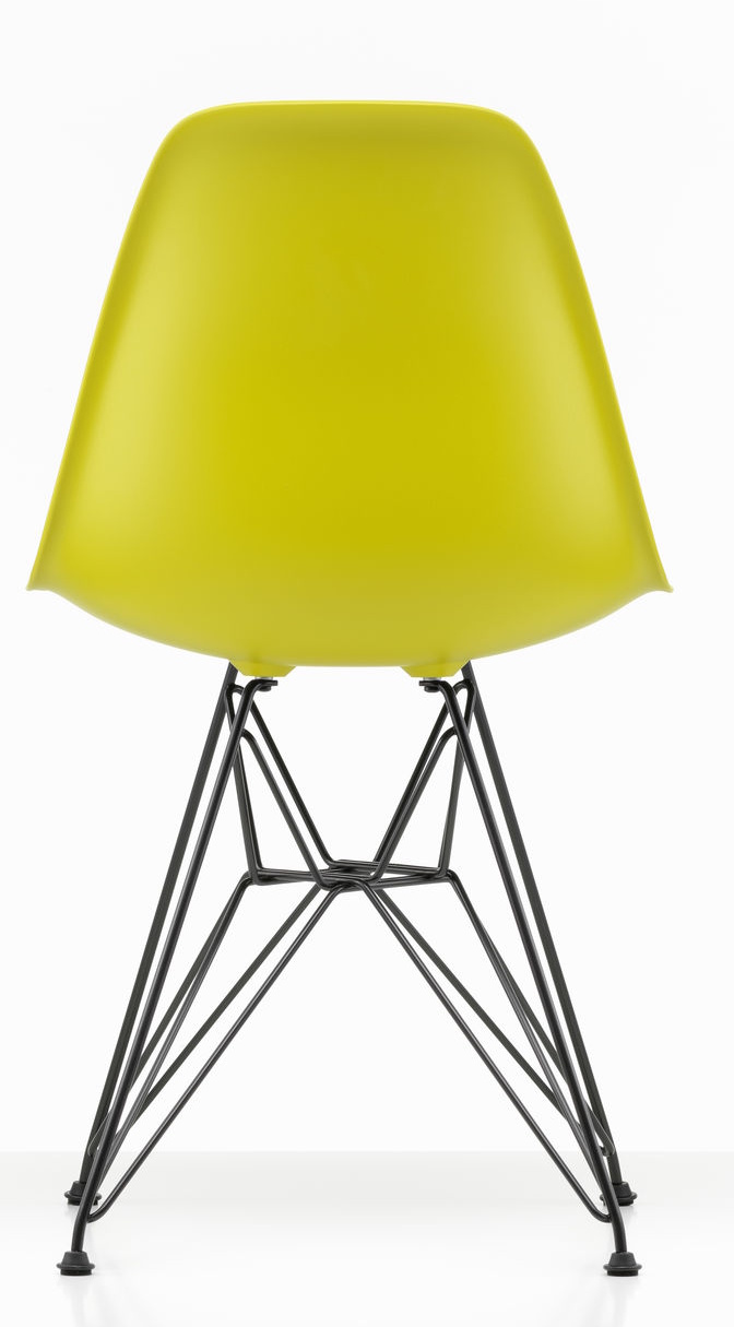 Chaise d'appoint Eames en plastique DSR, couleur moutarde, structure noire, Vitra OFFRE SPECIALE